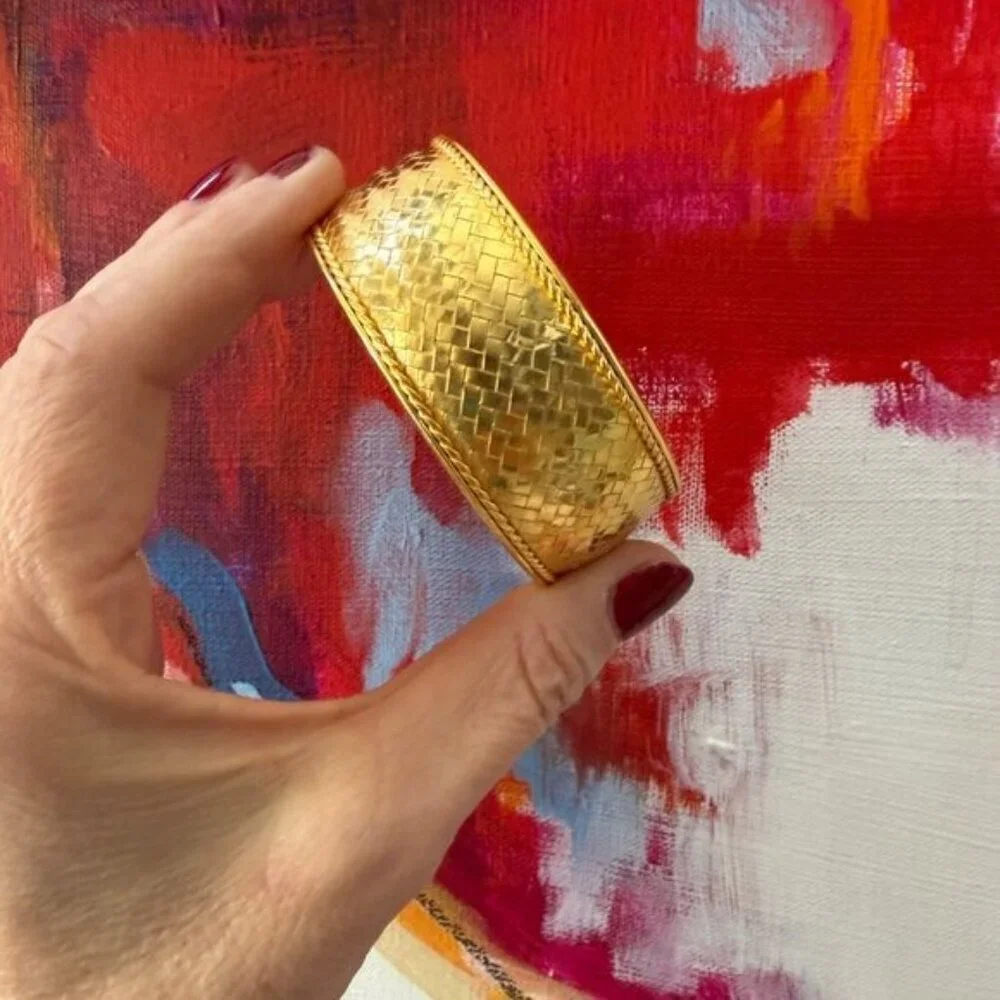 Gold Plated Sterling Silver Basketweave Cuff Bracelet